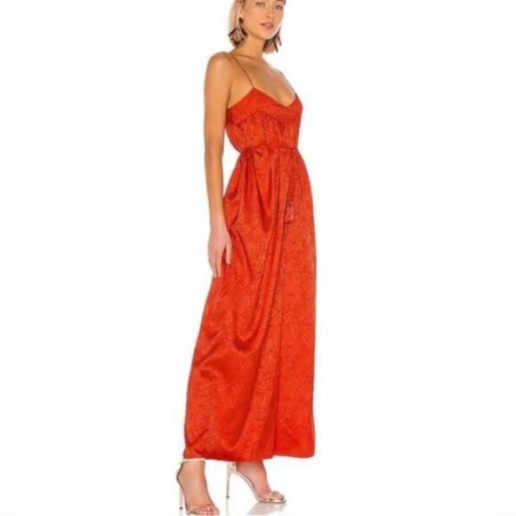 Saylor Red Orange Jacquard Jumpsuit Spaghetti Strap‎ Wide Leg XS Formal Wedding - Picture 1 of 12